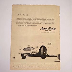 Austin-Healey 100-Six Print Ad "Rarin' To Go" 1957 SportsCars Illustrated 8.5x11